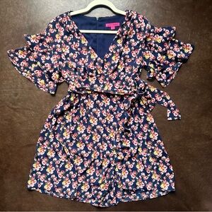 Betsey Johnson- size 6 romper with pink and butter yellow roses